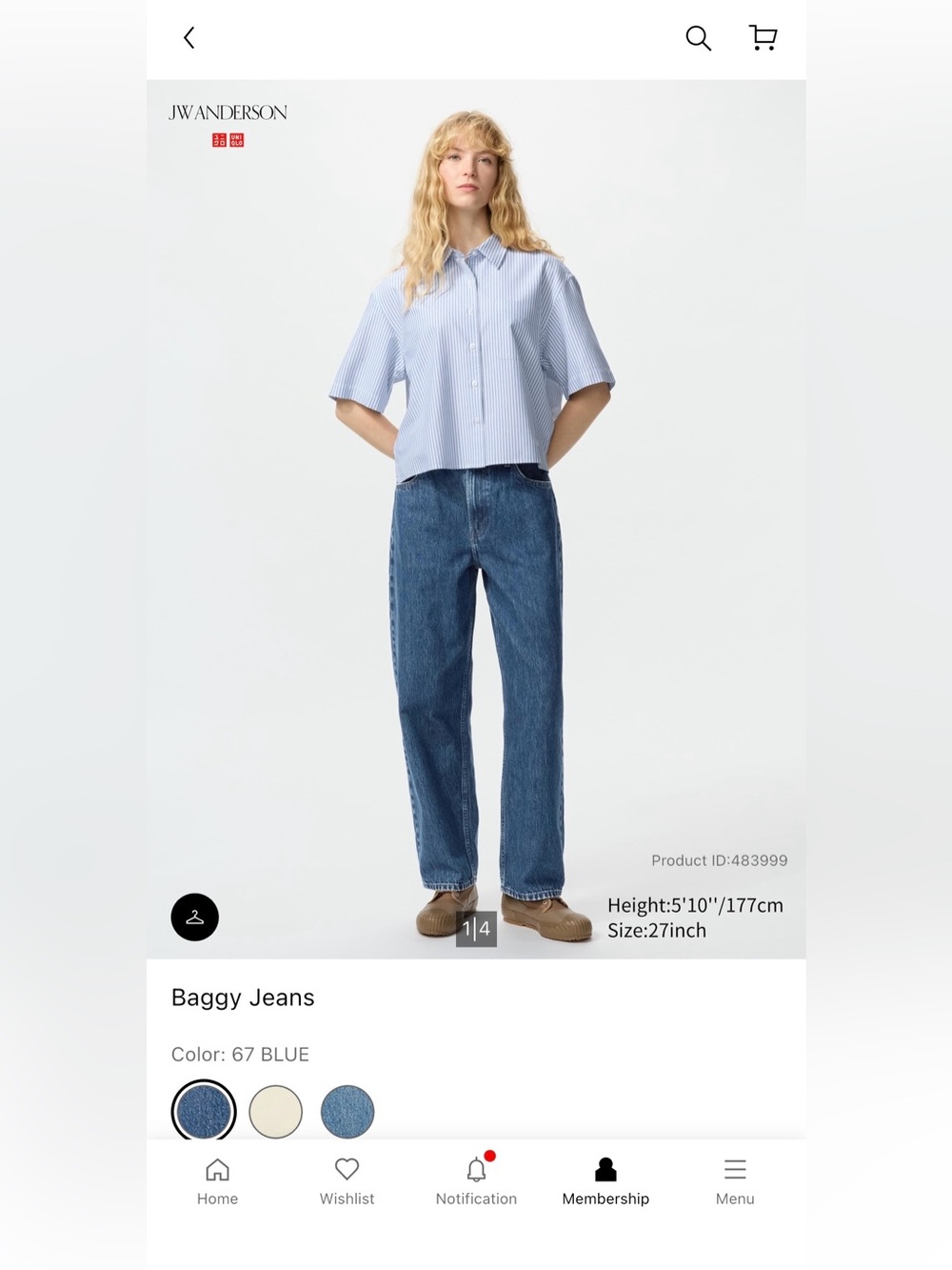 JW ANDERSON Uniqlo Blue Baggy Jeans